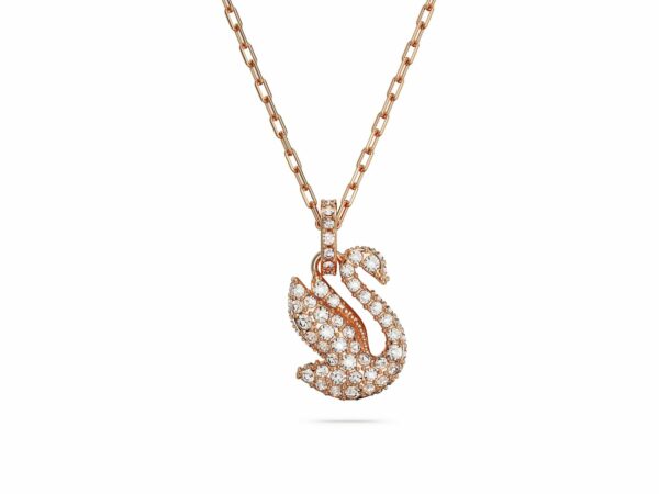 Μενταγιόν Swarovski Iconic Swan, Κύκνος, Mικρό, Λευκό, Επιμετάλλωση σε ροζ χρυσαφί τόνο