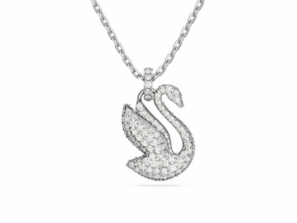 Μενταγιόν Swarovski Iconic Swan, Κύκνος, Mεσαίο, Λευκό, Επιμετάλλωση ροδίου