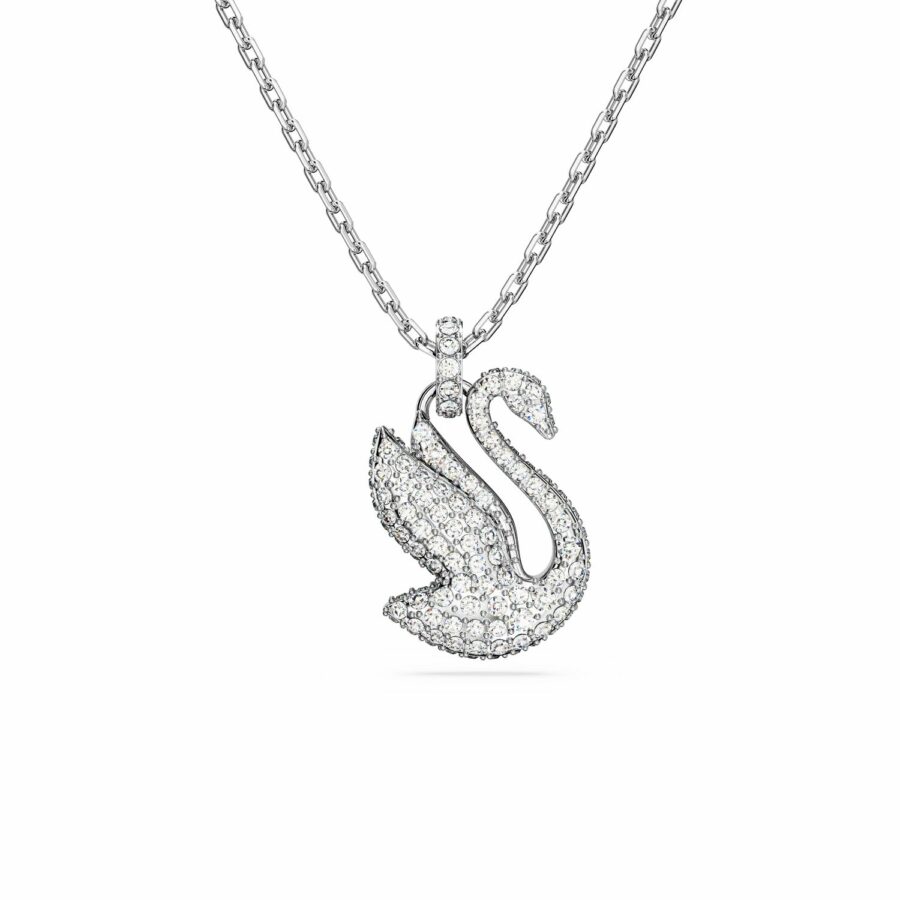 Μενταγιόν Swarovski Iconic Swan, Κύκνος, Mεσαίο, Λευκό, Επιμετάλλωση ροδίου