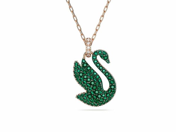 Μενταγιόν Swarovski Iconic Swan, Κύκνος, Mεσαίο, Πράσινο, Επιμετάλλωση σε ροζ χρυσαφί τόνο