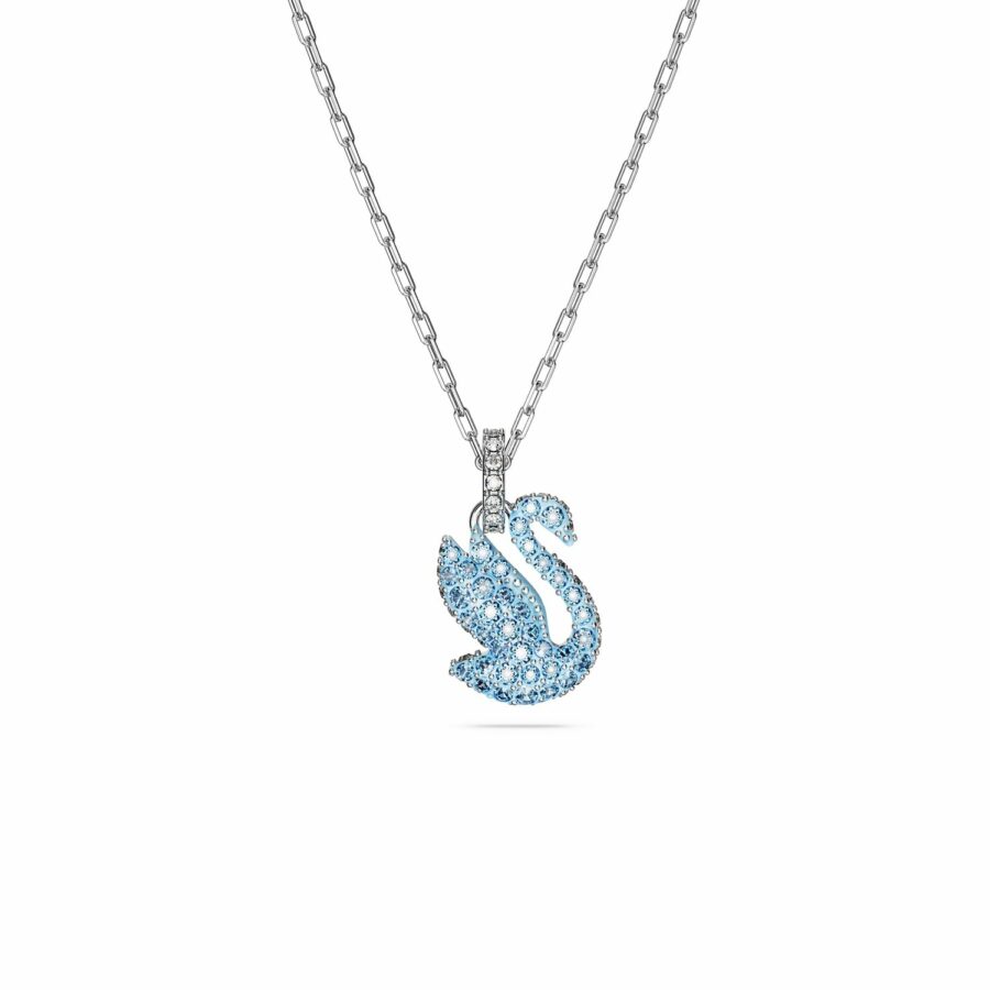 Μενταγιόν Swarovski Iconic Swan, Κύκνος, Mικρό, Μπλε, Επιμετάλλωση ροδίου
