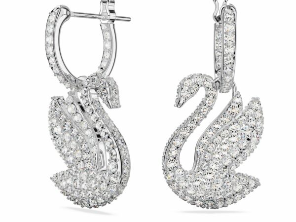 Σκουλαρίκια-σταγόνα Swarovski Iconic Swan, Κύκνος, Λευκά, Επιμετάλλωση ροδίου