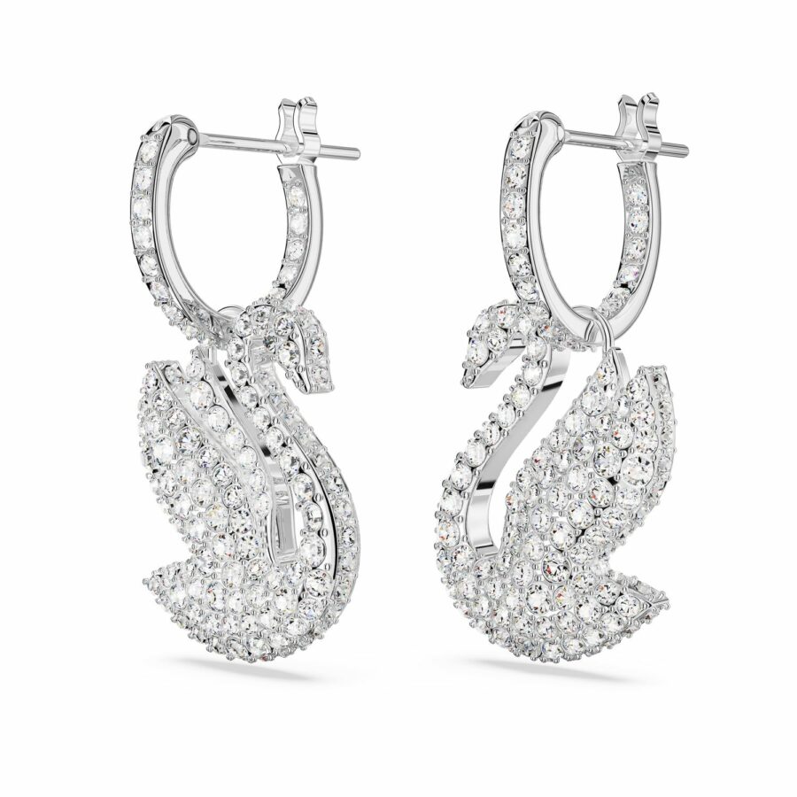 Σκουλαρίκια-σταγόνα Swarovski Iconic Swan, Κύκνος, Λευκά, Επιμετάλλωση ροδίου - Image 3