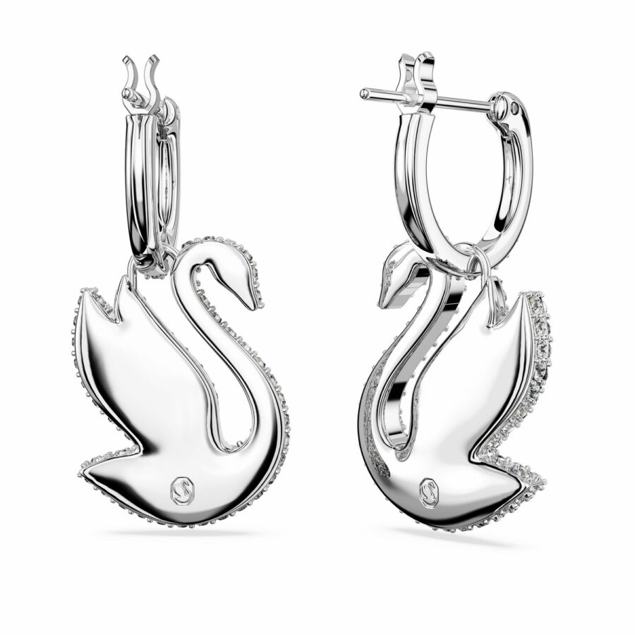 Σκουλαρίκια-σταγόνα Swarovski Iconic Swan, Κύκνος, Λευκά, Επιμετάλλωση ροδίου - Image 4