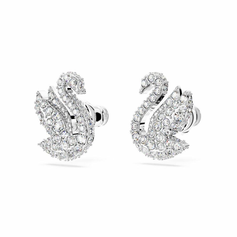 Σκουλαρίκια με καραφάκι Swarovski Iconic Swan, Κύκνος, Λευκά, Επιμετάλλωση ροδίου - Image 3