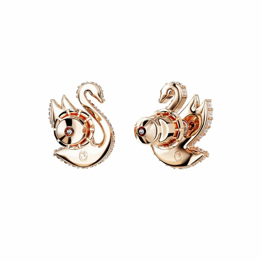 Σκουλαρίκια με καραφάκι Swarovski Iconic Swan, Κύκνος, Πράσινα, Επιμετάλλωση σε ροζ χρυσαφί τόνο - Image 4