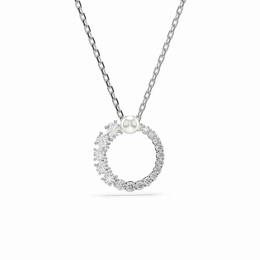Μενταγιόν Matrix, Crystal pearl, Στρογγυλή κοπή, Λευκό, Επιμετάλλωση ροδίου