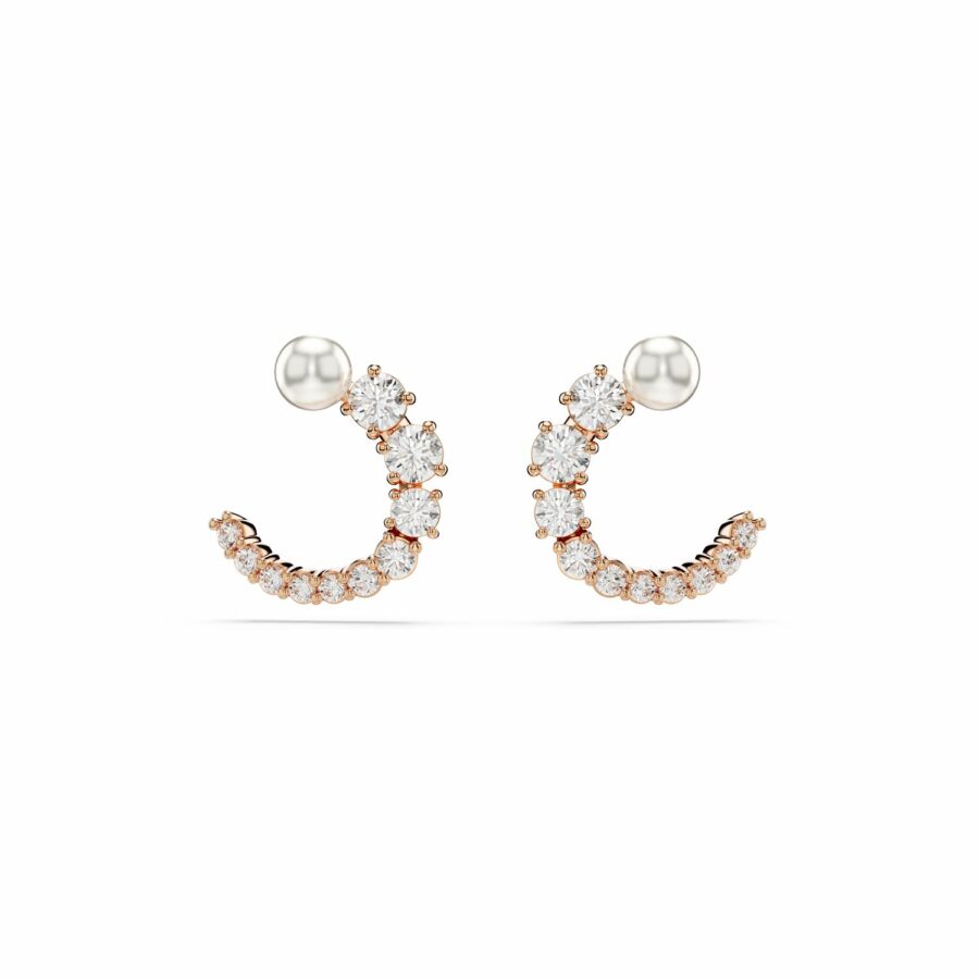 Κρίκοι Matrix, Crystal pearl, Στρογγυλή κοπή, Λευκά, Επιμετάλλωση σε ροζ χρυσαφί τόνο