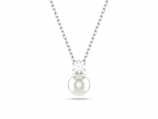 Μενταγιόν Matrix, Crystal pearl, Στρογγυλή κοπή, Λευκό, Επιμετάλλωση ροδίου