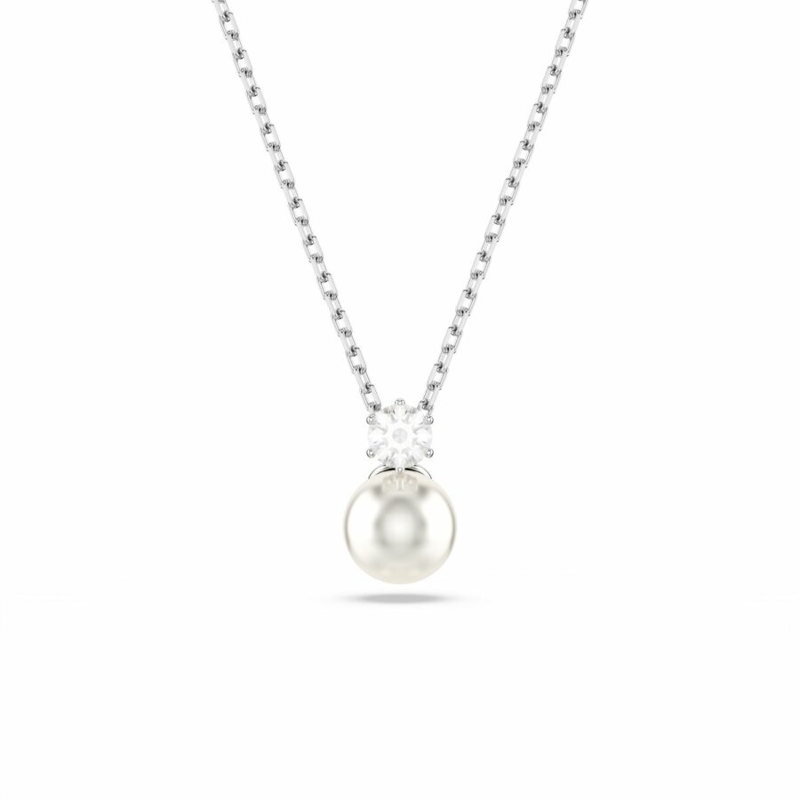 Μενταγιόν Matrix, Crystal pearl, Στρογγυλή κοπή, Λευκό, Επιμετάλλωση ροδίου