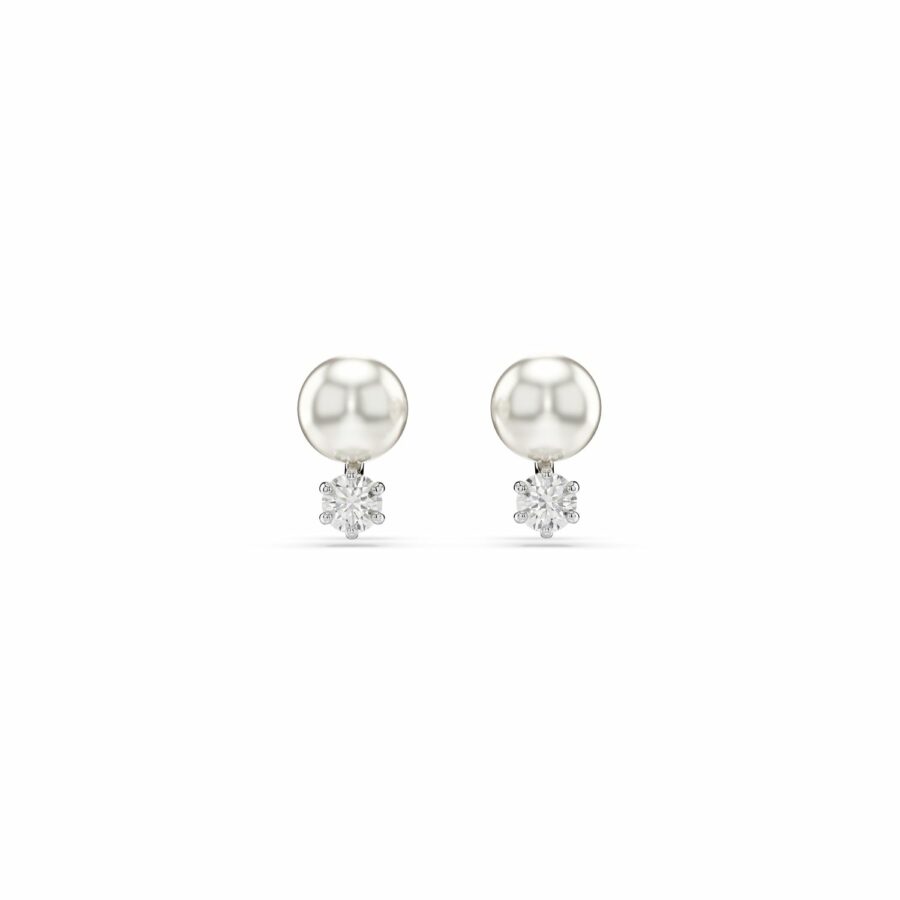 Σκουλαρίκια με καραφάκι Matrix, Crystal pearl, Στρογγυλή κοπή, Λευκά, Επιμετάλλωση ροδίου
