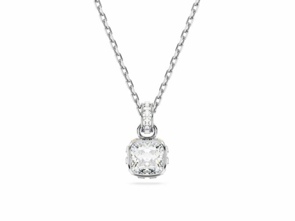 Μενταγιόν Birthstone, Τετράγωνη κοπή, Απρίλιος, Λευκό, Επιμετάλλωση ροδίου