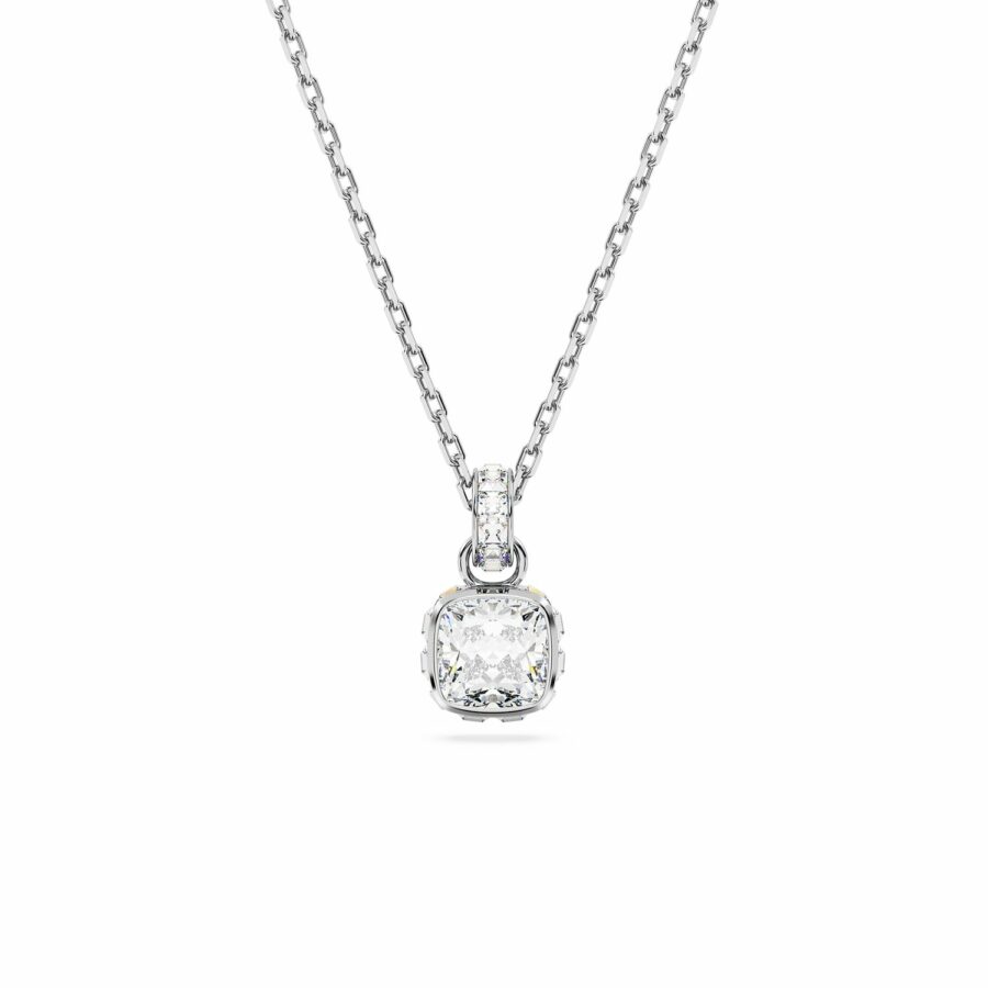 Μενταγιόν Birthstone, Τετράγωνη κοπή, Απρίλιος, Λευκό, Επιμετάλλωση ροδίου