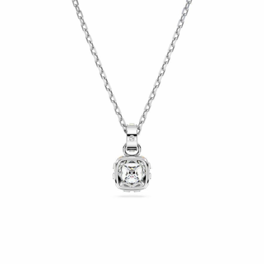Μενταγιόν Birthstone, Τετράγωνη κοπή, Απρίλιος, Λευκό, Επιμετάλλωση ροδίου - Image 4
