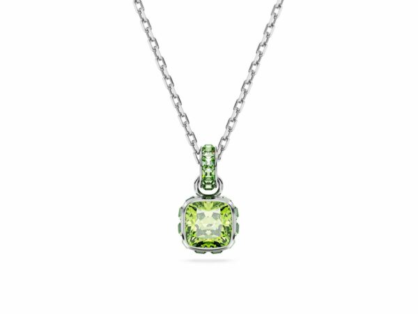 Μενταγιόν Birthstone, Τετράγωνη κοπή, Αύγουστος, Πράσινο, Επιμετάλλωση ροδίου