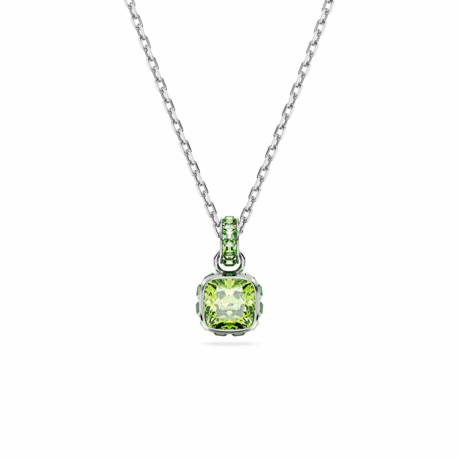 Μενταγιόν Birthstone, Τετράγωνη κοπή, Αύγουστος, Πράσινο, Επιμετάλλωση ροδίου
