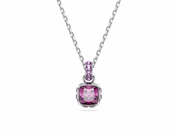 Μενταγιόν Birthstone, Τετράγωνη κοπή, Φεβρουάριος, Μοβ, Επιμετάλλωση ροδίου