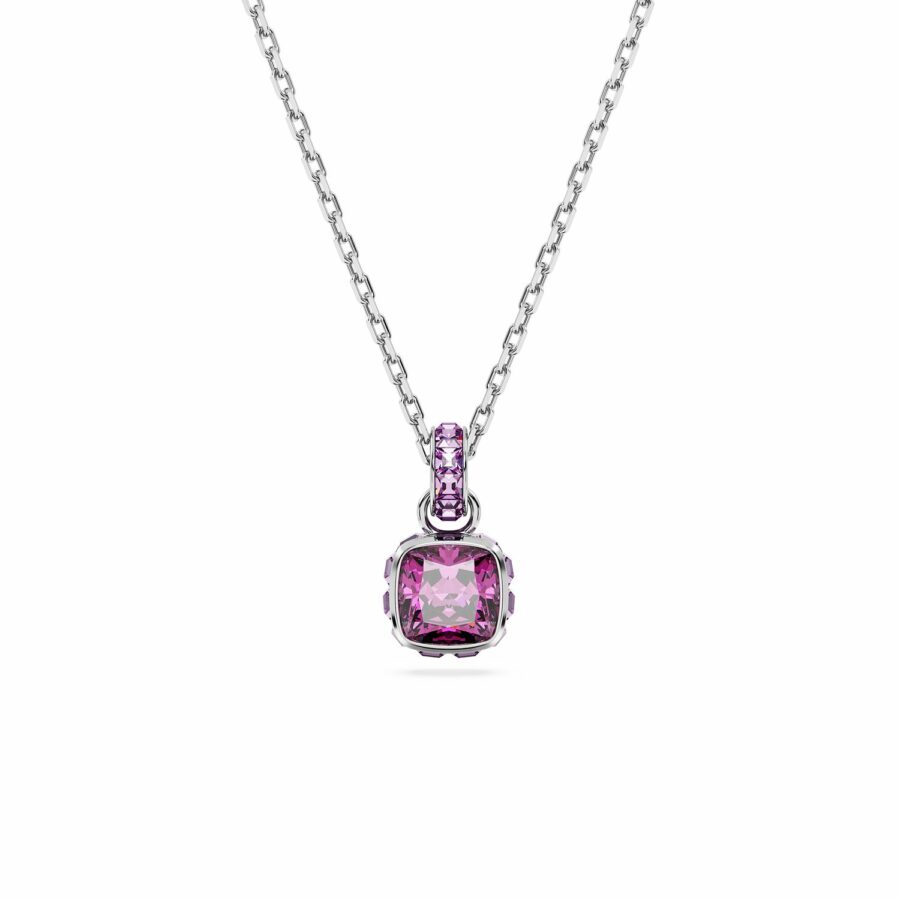Μενταγιόν Birthstone, Τετράγωνη κοπή, Φεβρουάριος, Μοβ, Επιμετάλλωση ροδίου