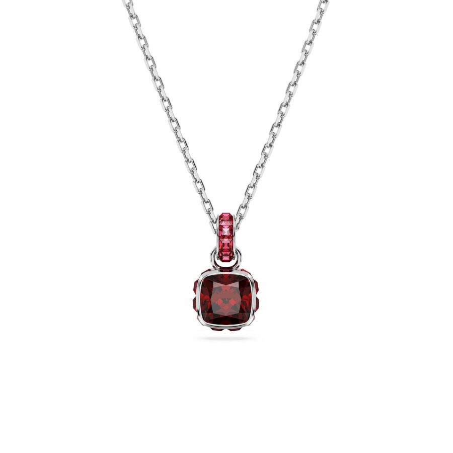Μενταγιόν Birthstone, Τετράγωνη κοπή, Ιανουάριος, Κόκκινο, Επιμετάλλωση ροδίου