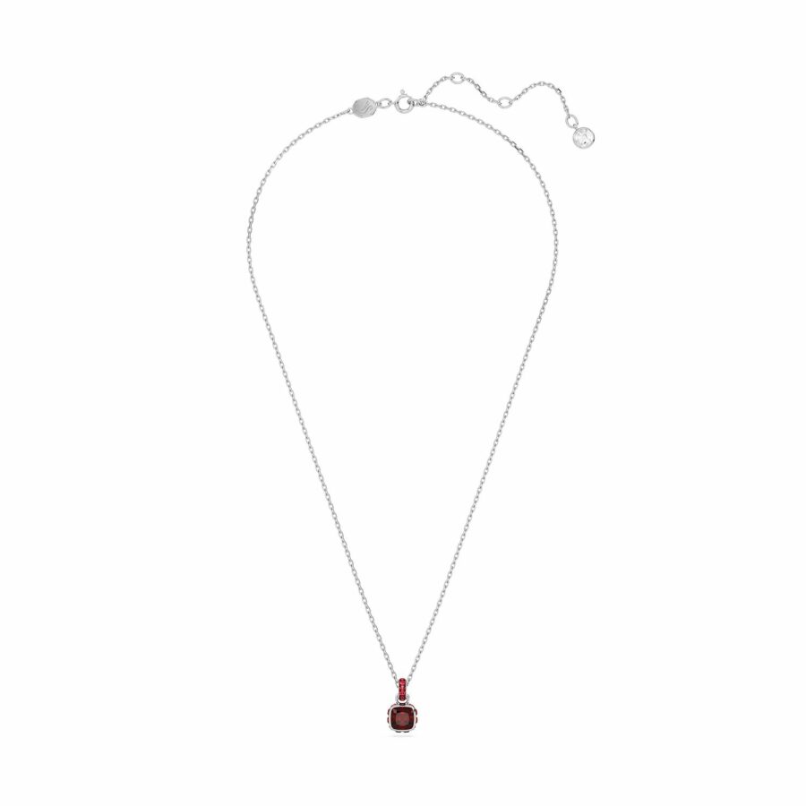 Μενταγιόν Birthstone, Τετράγωνη κοπή, Ιανουάριος, Κόκκινο, Επιμετάλλωση ροδίου - Image 2