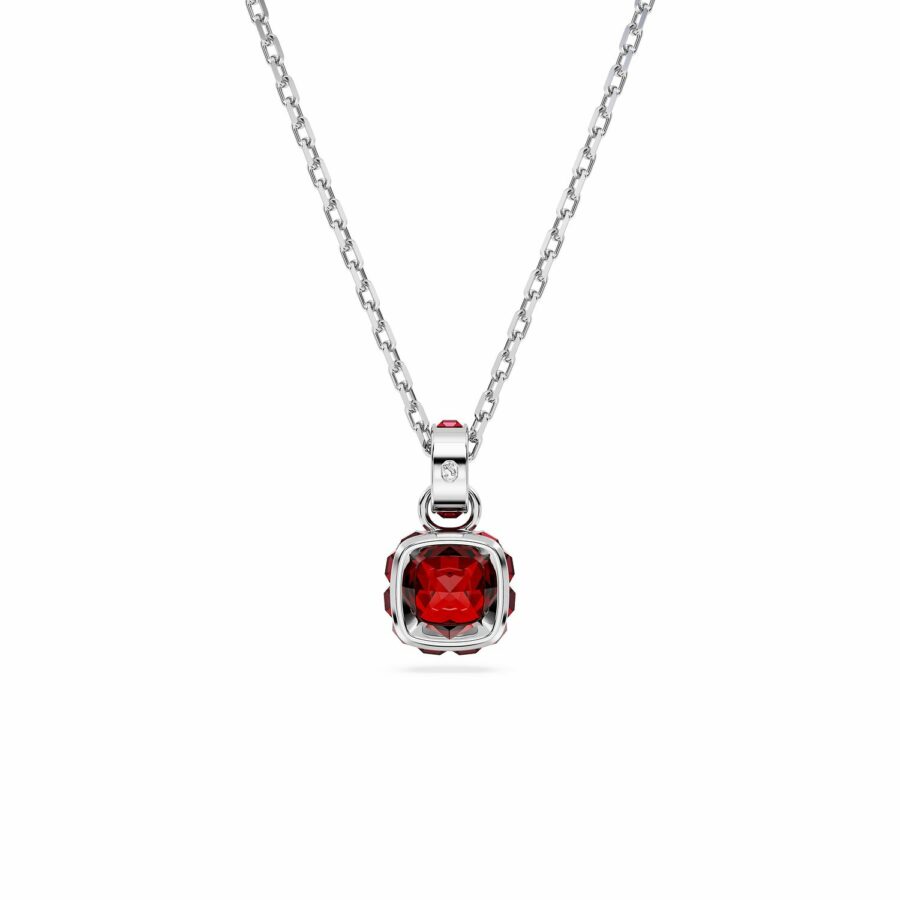 Μενταγιόν Birthstone, Τετράγωνη κοπή, Ιανουάριος, Κόκκινο, Επιμετάλλωση ροδίου - Image 4
