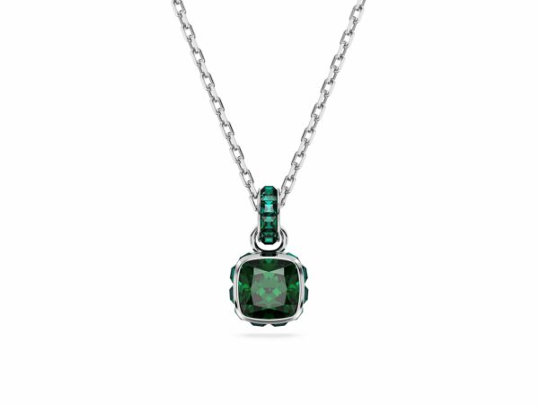 Μενταγιόν Birthstone, Τετράγωνη κοπή, Μάιος, Πράσινο, Επιμετάλλωση ροδίου
