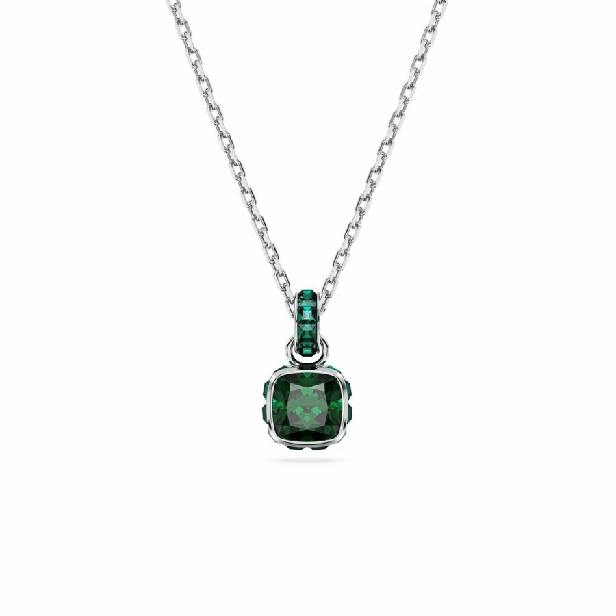 Μενταγιόν Birthstone, Τετράγωνη κοπή, Μάιος, Πράσινο, Επιμετάλλωση ροδίου