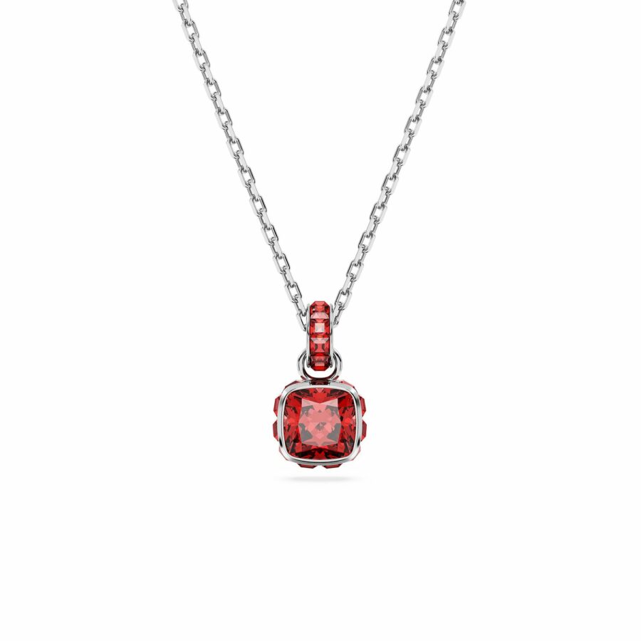 Μενταγιόν Birthstone, Τετράγωνη κοπή, Ιούλιος, Κόκκινο, Επιμετάλλωση ροδίου