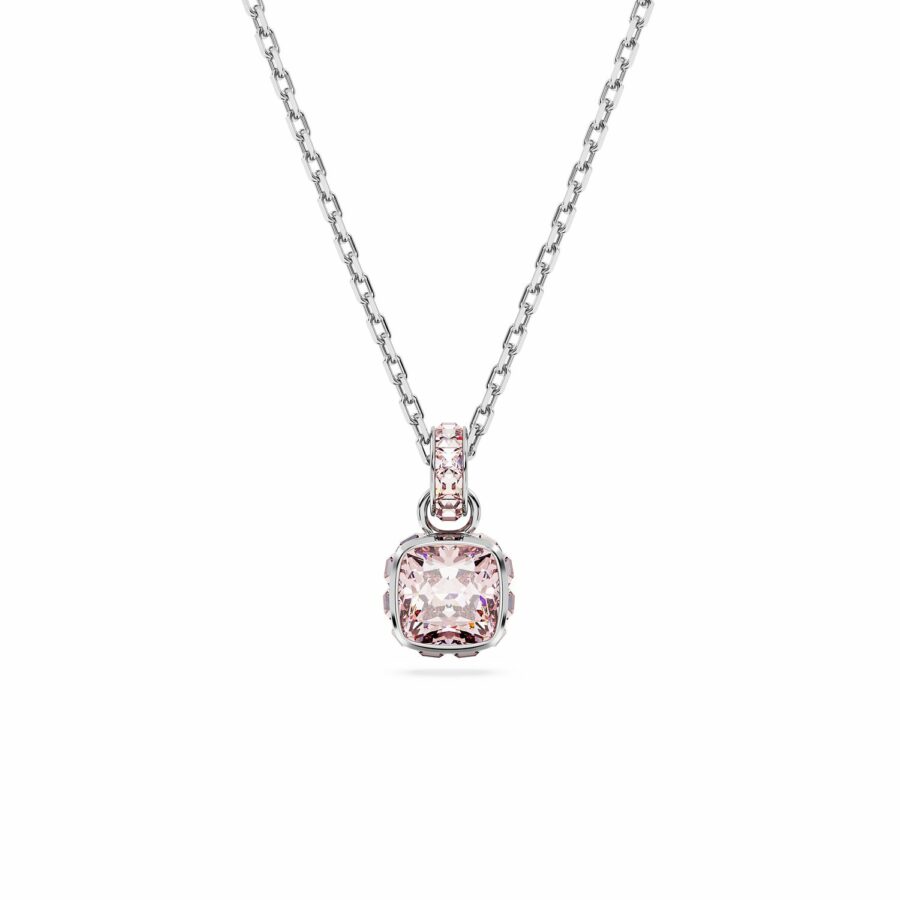 Μενταγιόν Birthstone, Τετράγωνη κοπή, Ιούνιος, Ροζ, Επιμετάλλωση ροδίου