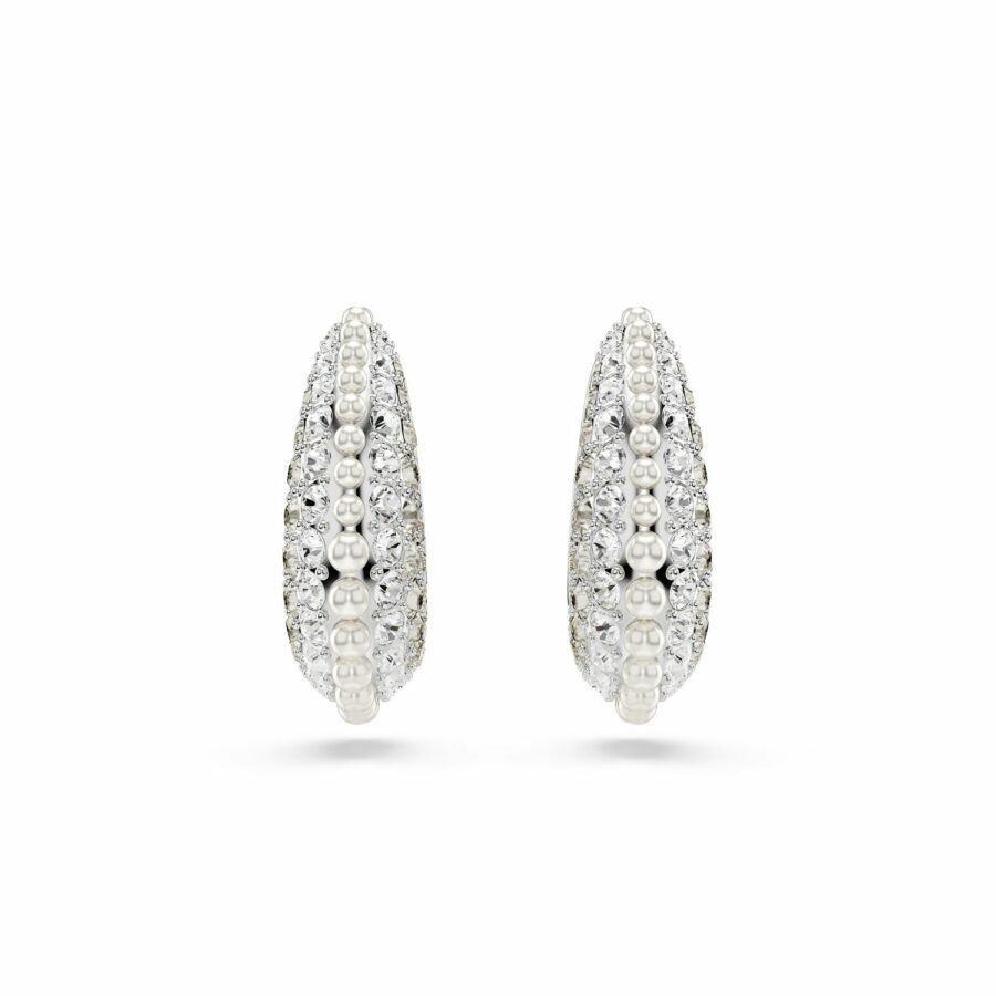 Σκουλαρίκια-σταγόνα Sublima, Crystal pearl, Στρογγυλή κοπή, Mικρά, Λευκά, Επιμετάλλωση ροδίου