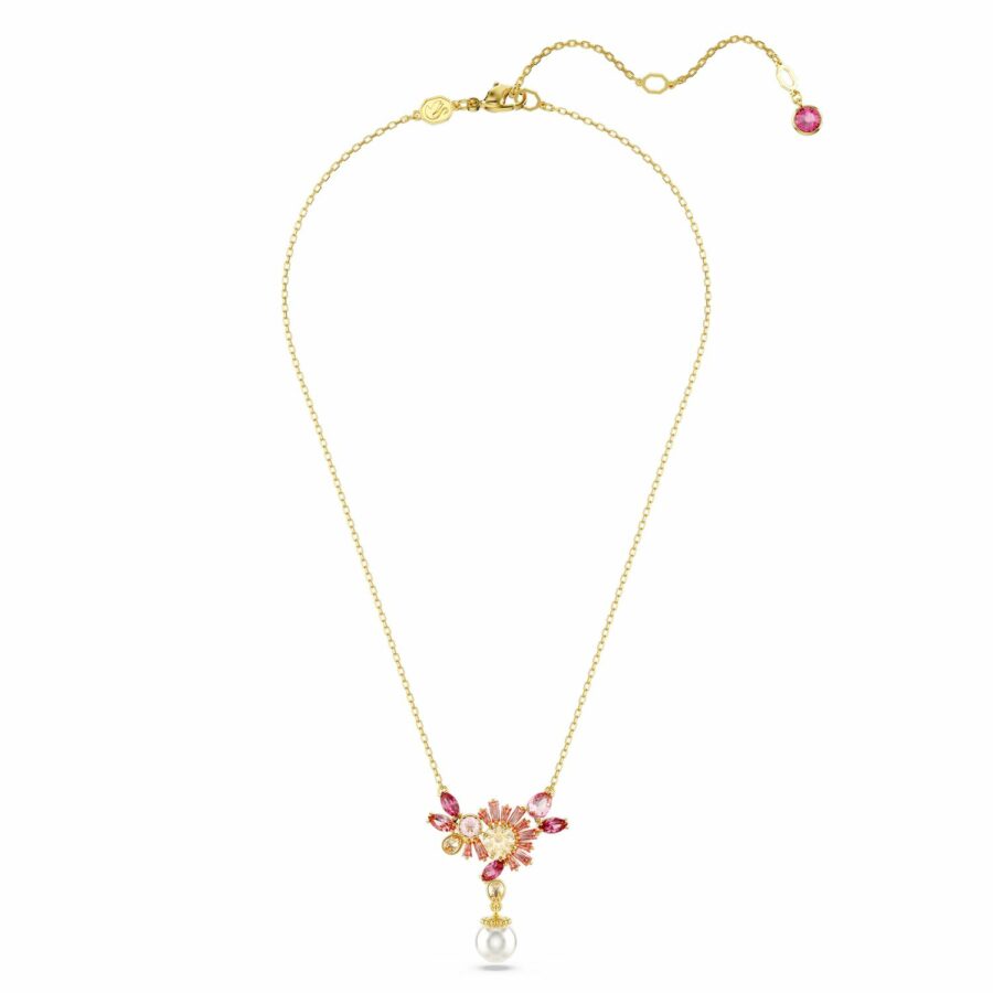 Μενταγιόν Gema, Μικτές κοπές, Crystal pearl, Λουλούδι, Ροζ, Επιμετάλλωση σε χρυσαφί τόνο - Image 2