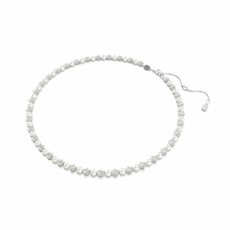 Κολιέ Tennis Matrix, Crystal pearl, Στρογγυλή κοπή, Λευκό, Επιμετάλλωση ροδίου - Image 2