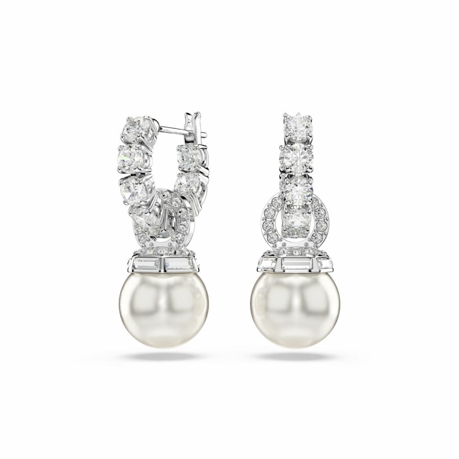 Σκουλαρίκια-σταγόνα Matrix, Crystal pearl, Στρογγυλή κοπή, Λευκά, Επιμετάλλωση ροδίου