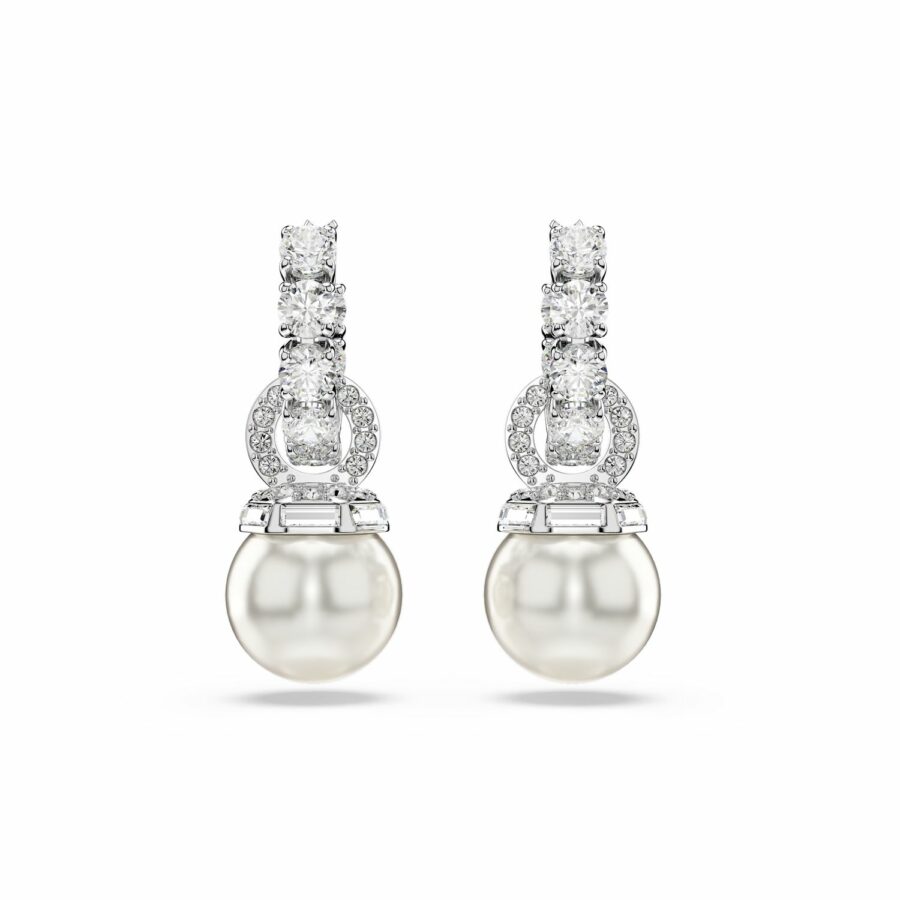Σκουλαρίκια-σταγόνα Matrix, Crystal pearl, Στρογγυλή κοπή, Λευκά, Επιμετάλλωση ροδίου - Image 2