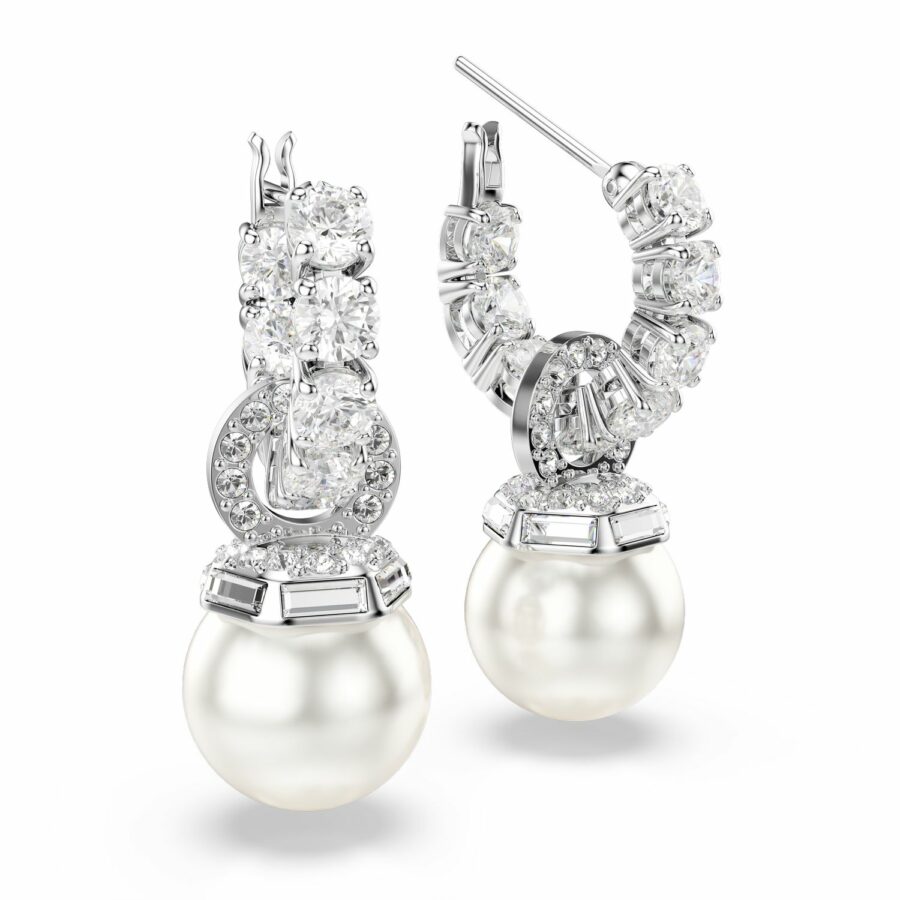 Σκουλαρίκια-σταγόνα Matrix, Crystal pearl, Στρογγυλή κοπή, Λευκά, Επιμετάλλωση ροδίου - Image 3