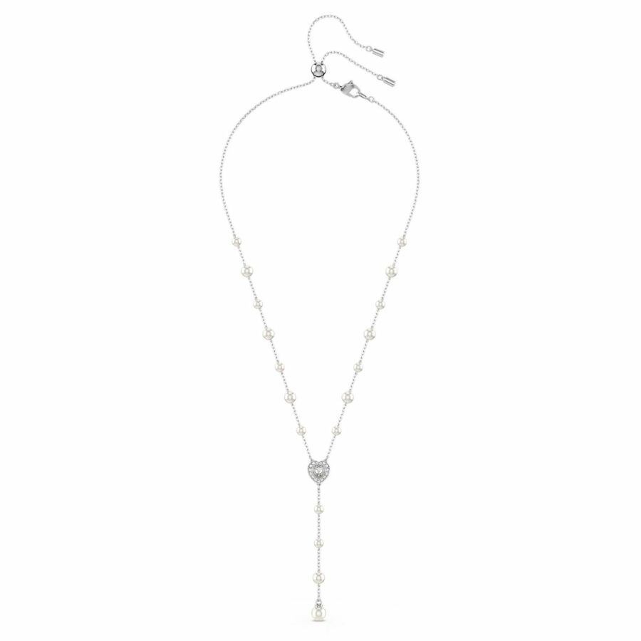 Κολιέ σε σχήμα Υ Ariana Grande x Swarovski, Crystal pearl, Μείξη κοπών, Καρδιά, Λευκό, Επιμετάλλωση ροδίου - Image 2