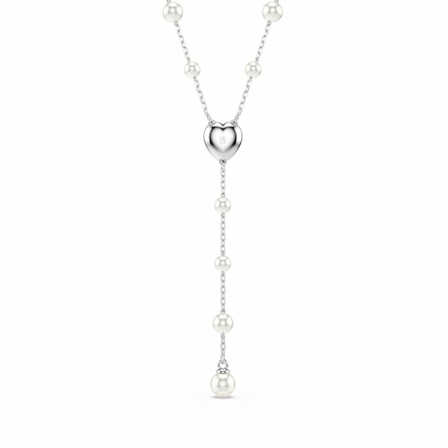 Κολιέ σε σχήμα Υ Ariana Grande x Swarovski, Crystal pearl, Μείξη κοπών, Καρδιά, Λευκό, Επιμετάλλωση ροδίου - Image 4