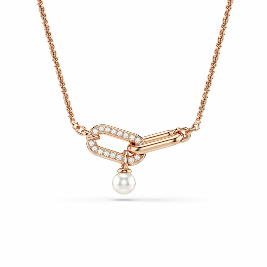 Μενταγιόν Constella, Crystal pearl, Στρογγυλή κοπή, Λευκό, Επιμετάλλωση σε ροζ χρυσαφί τόνο