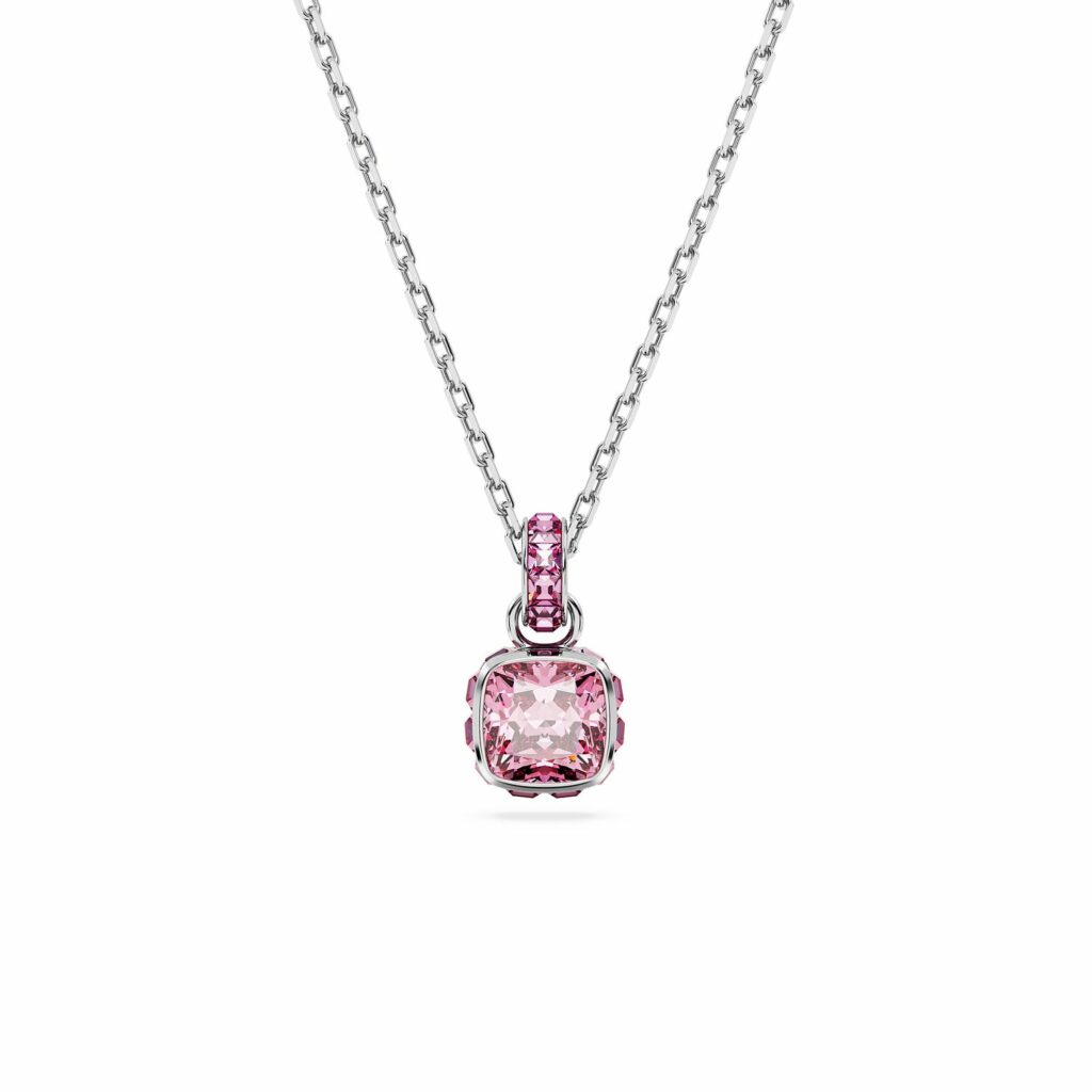 Μενταγιόν Birthstone, Τετράγωνη κοπή, Οκτώβριος, Ροζ, Επιμετάλλωση ροδίου