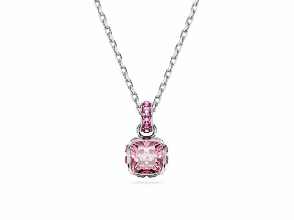 Μενταγιόν Birthstone, Τετράγωνη κοπή, Οκτώβριος, Ροζ, Επιμετάλλωση ροδίου