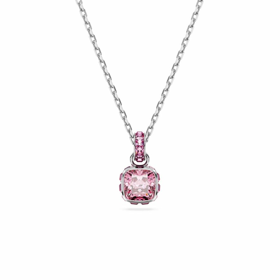 Μενταγιόν Birthstone, Τετράγωνη κοπή, Οκτώβριος, Ροζ, Επιμετάλλωση ροδίου