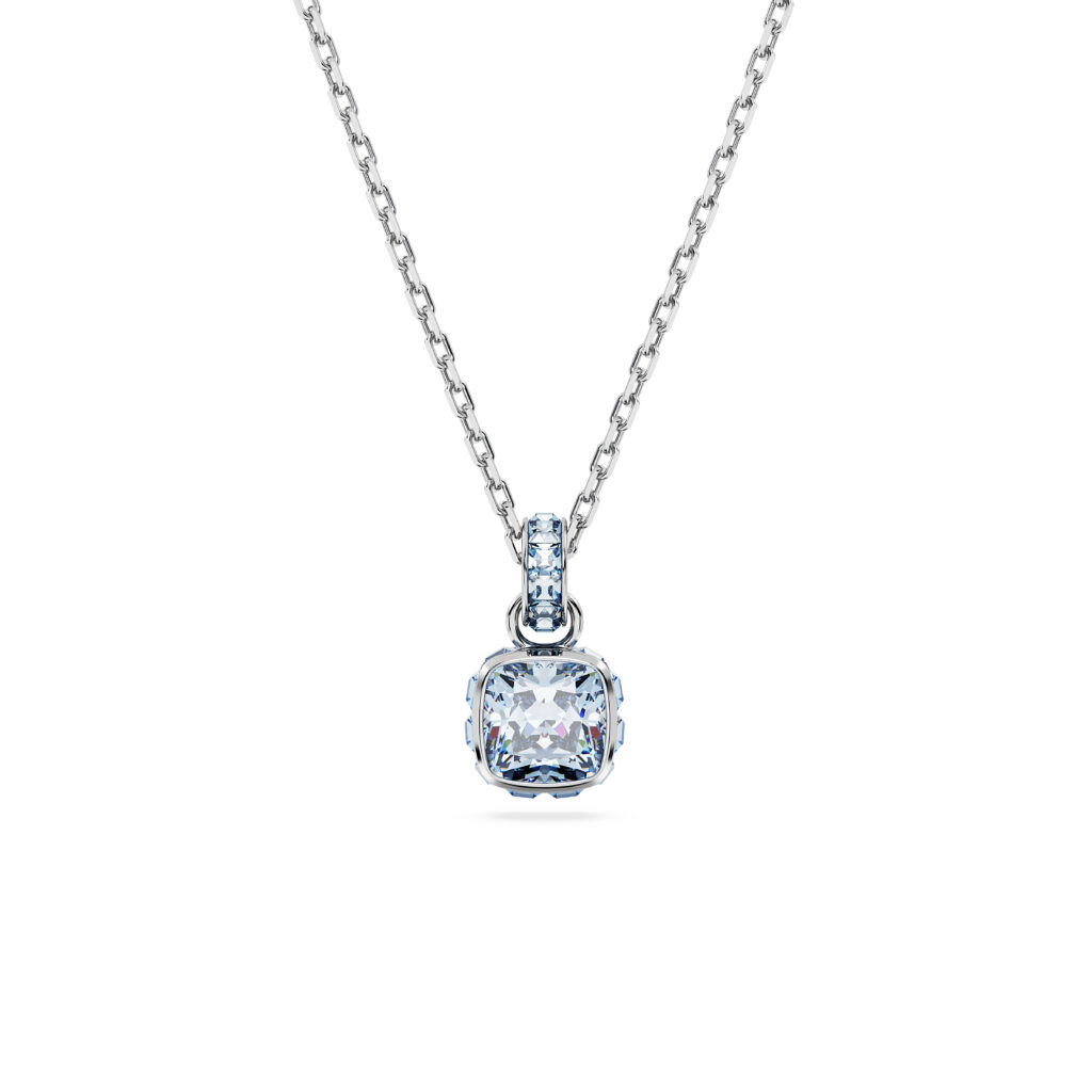 Μενταγιόν Birthstone, Τετράγωνη κοπή, Μάρτιος, Μπλε, Επιμετάλλωση ροδίου