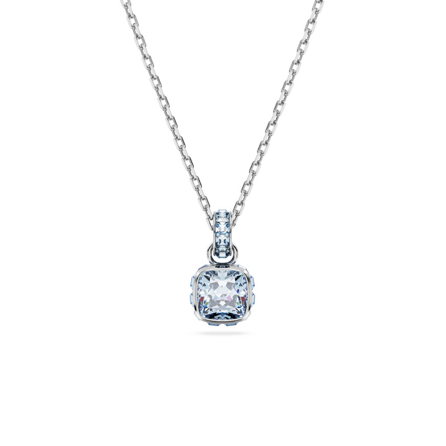 Μενταγιόν Birthstone, Τετράγωνη κοπή, Μάρτιος, Μπλε, Επιμετάλλωση ροδίου