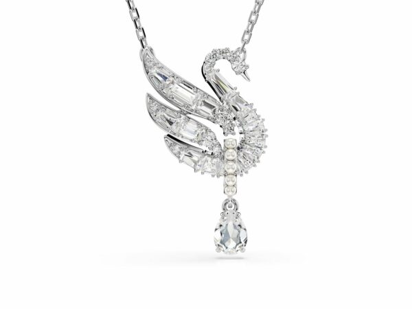 Μενταγιόν Swan, Κύκνος, Λευκό, Επιμετάλλωση ροδίου
