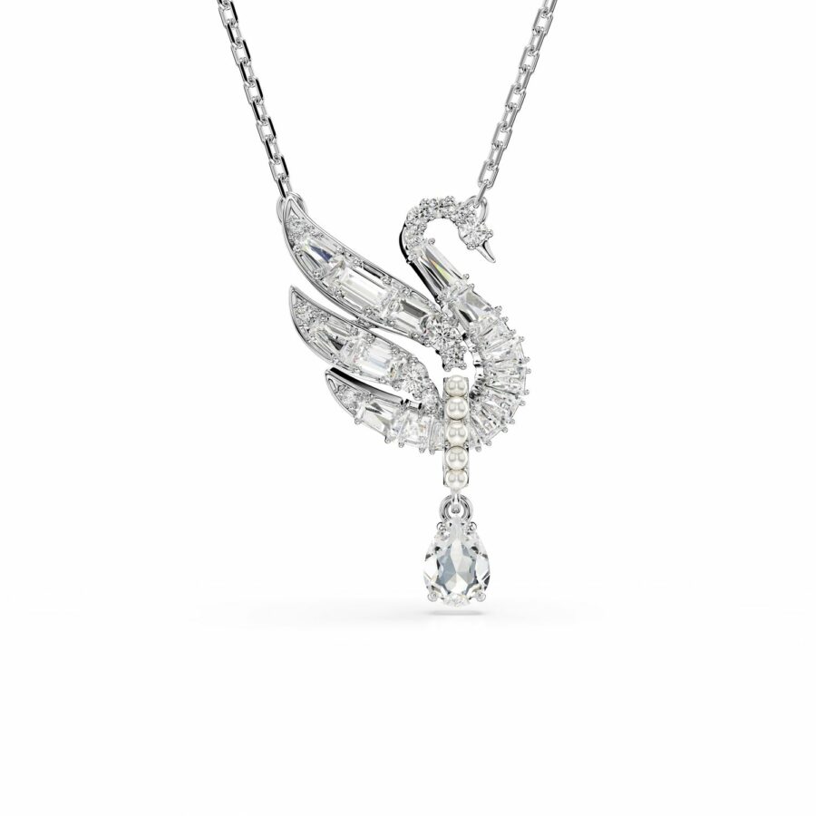 Μενταγιόν Swan, Κύκνος, Λευκό, Επιμετάλλωση ροδίου