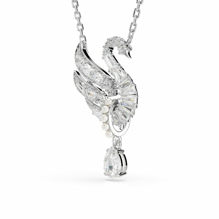 Μενταγιόν Swan, Κύκνος, Λευκό, Επιμετάλλωση ροδίου - Image 3