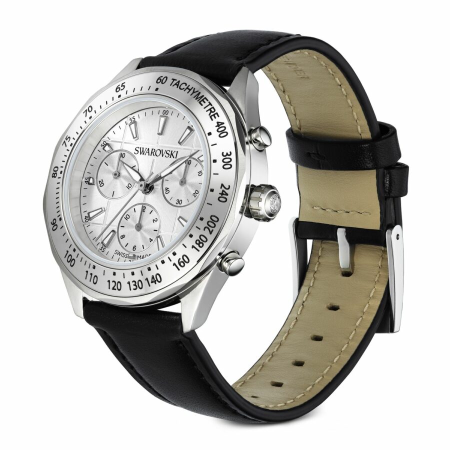 Ρολόι Dextera tachymetre, Swiss Made, Δερμάτινο λουράκι, Ασημί τόνος, Ανοξείδωτο ατσάλι - Image 2