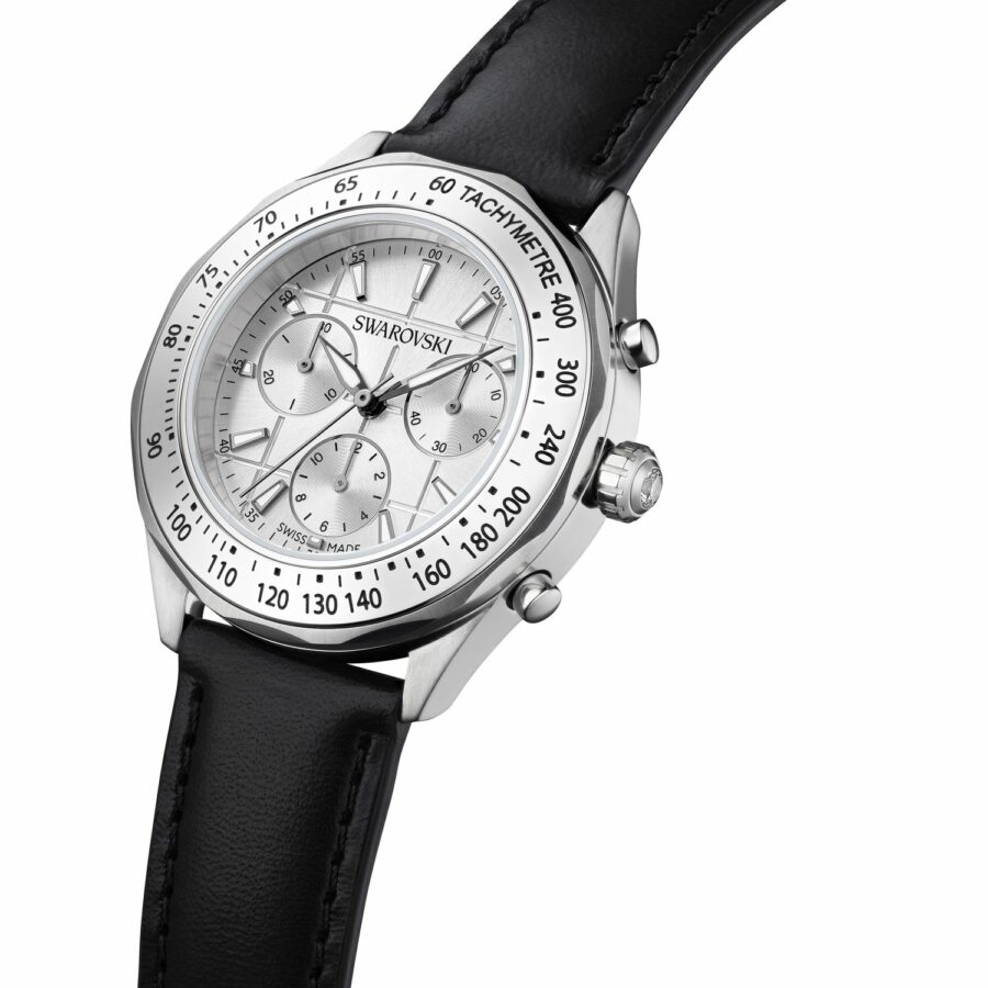 Ρολόι Dextera tachymetre, Swiss Made, Δερμάτινο λουράκι, Ασημί τόνος, Ανοξείδωτο ατσάλι - Image 4