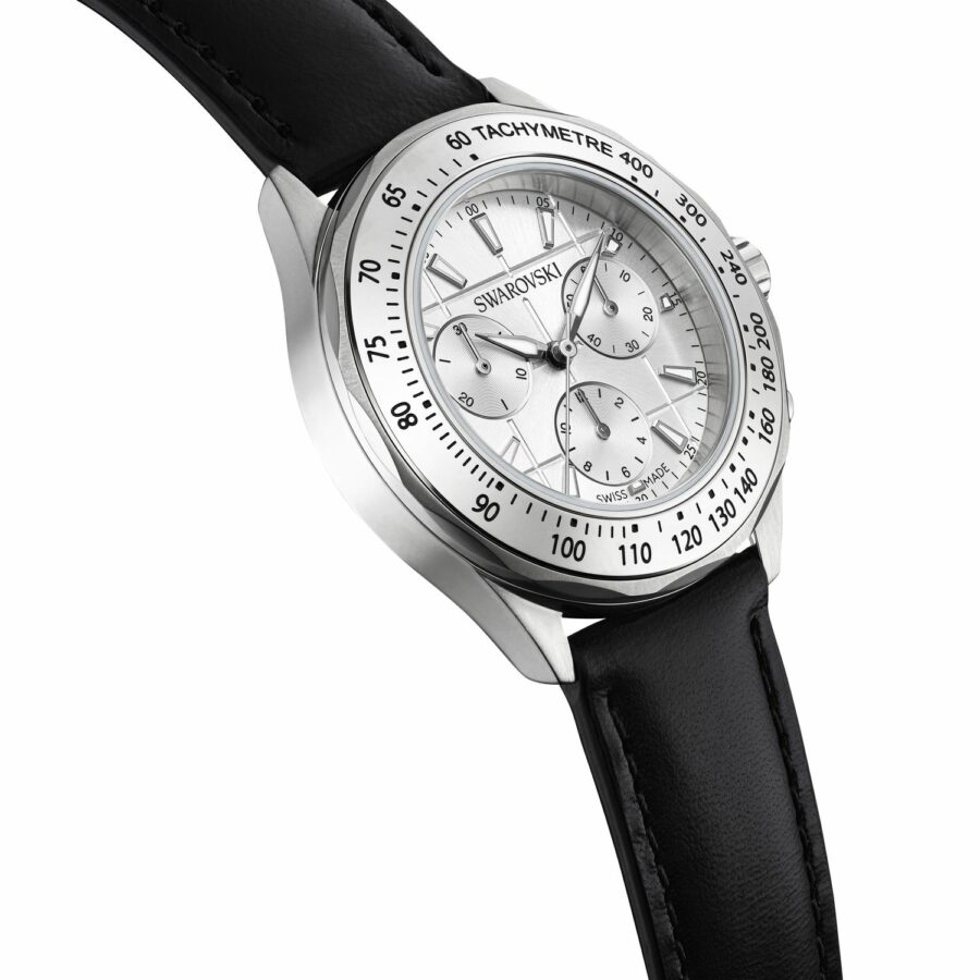 Ρολόι Dextera tachymetre, Swiss Made, Δερμάτινο λουράκι, Ασημί τόνος, Ανοξείδωτο ατσάλι - Image 6