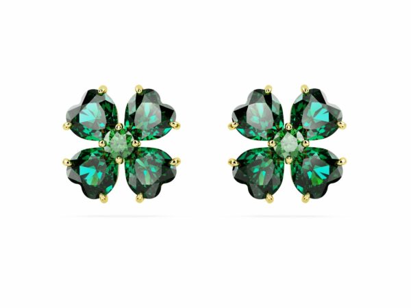 Σκουλαρίκια με καραφάκι Idyllia, Τριφύλλι, Πράσινα, Επιμετάλλωση σε χρυσαφί τόνο